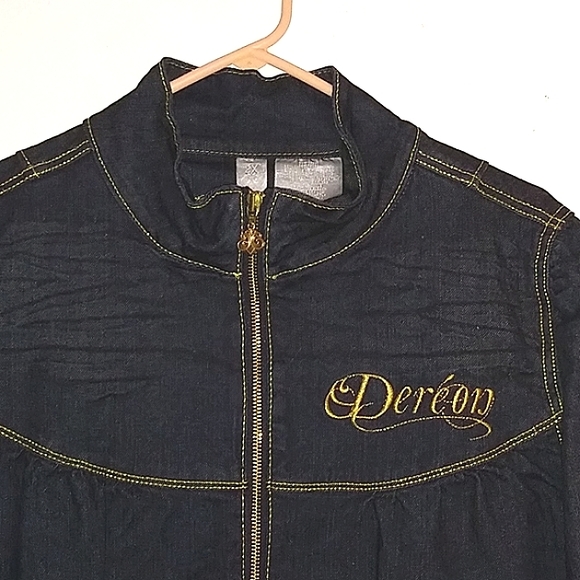 Plus Size Dereon Blue & Gold Jean Jacket (2X) - Picture 5 of 11